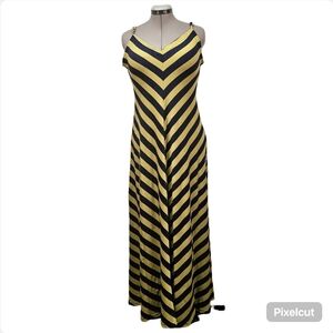 👍 Matty M green and navy stripe rayon stretch knit summer maxi dress size L US